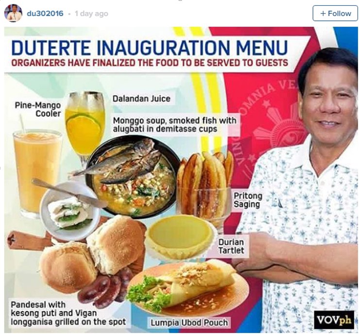 Dutertes Simple Oath Taking with Monggo and Lumpia on Menu
