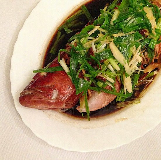 Steamed Lapu-lapu with Scallions and Ginger